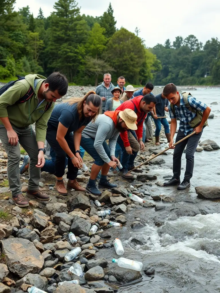 An image of a group of club members cleaning up a riverbank, emphasizing the club's commitment to environmental conservation.